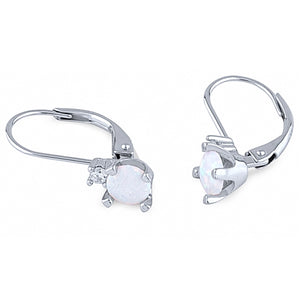 Sterling Silver Leverback Earrings with White Synthetic Opal