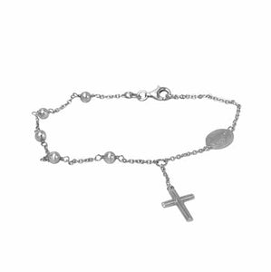 Sterling Silver Bracelet with Cross and Virgin Mary