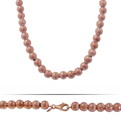 Rose Gold Plated, Sterling Silver Ball Strand Necklace | 18