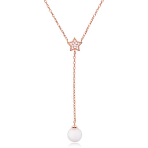 Rose Gold Plated Freshwater Pearl and CZ Necklace