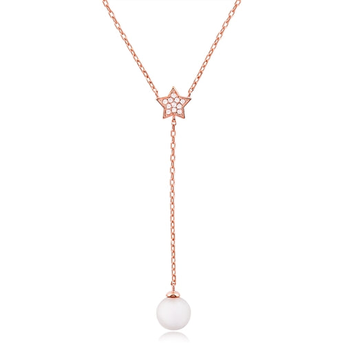 Rose Gold Plated Freshwater Pearl and CZ Necklace