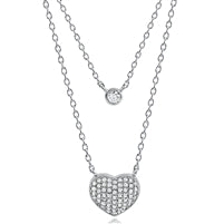 Silver Layer Heart Necklace with Cubic Zirconia