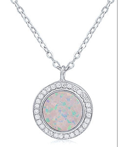 Sterling Silver Opal Pendant with CZ Halo | 18"