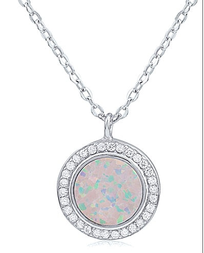 Sterling Silver Opal Pendant with CZ Halo | 18