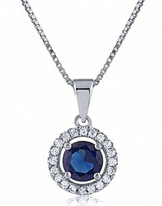Sterling Silver Blue Sapphire and Cubic Zirconia Pendant