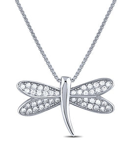 Sterling Silver Cubic Zirconia Dragonfly Pendant | 18"