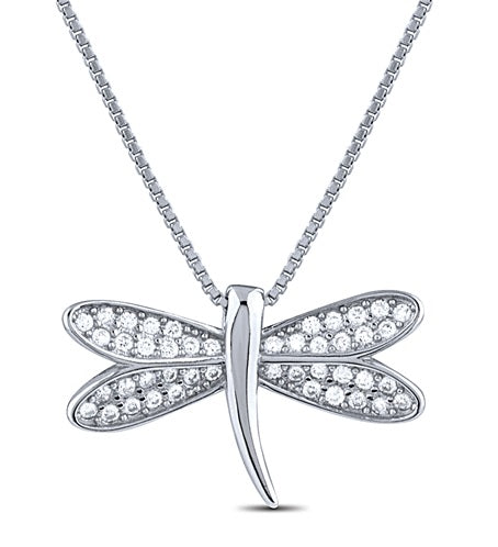Sterling Silver Cubic Zirconia Dragonfly Pendant | 18