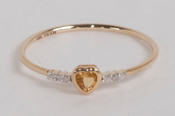 10K Genuine Citrine and Diamond Birthstone Ring