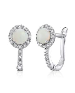 14K Genuine Opal and Diamond Earrings