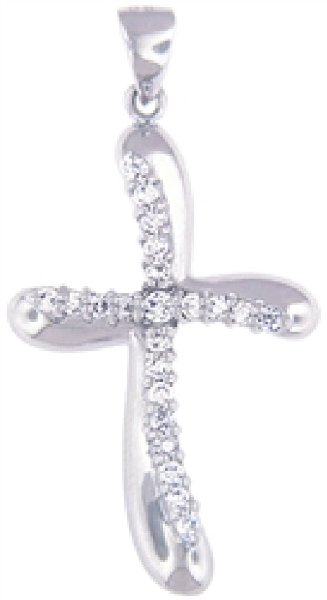 Sterling Silver Cubic Zirconia Twist Cross Crucifix Pendant Availabel at The Vault Fine Jewellery 