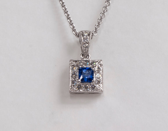 18K Blue Sapphire and Diamond Pendant
