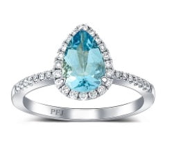 14K Pear Shaped Aquamarine and Diamond Ring