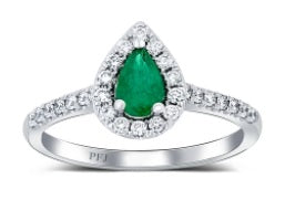 14K Pear Shaped Emerald and Diamond Ring