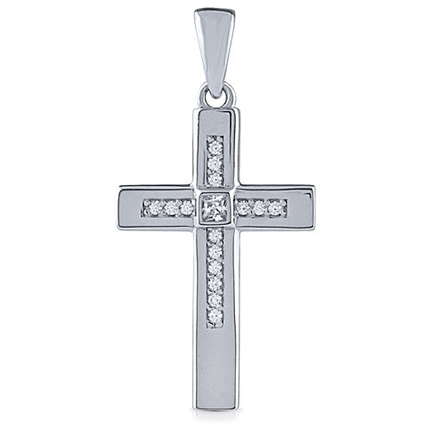 Sterling Silver Cross Pendant with Cubic Zirconia