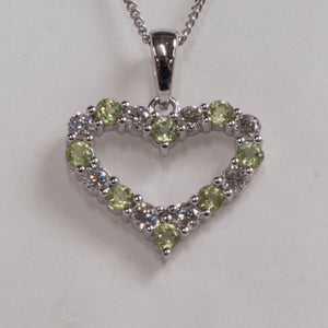 14K White Gold Peridot & Diamond Heart Pendant