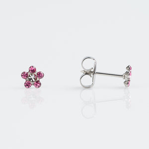 14K Pink CZ Daisy Earrings