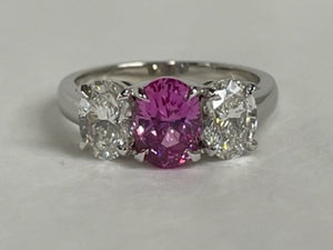 14K Pink Sapphire and Lab Created Diamond Trinity RIng