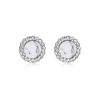 Sterling Silver 6mm Genuine Howlite Stud Earrings by ELLE – "Nautical" Collection
