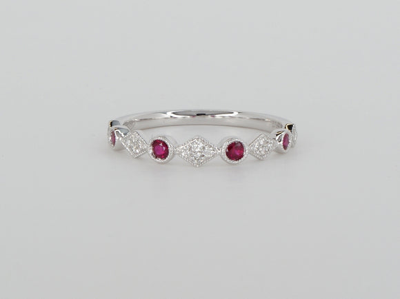 18k White Gold Ruby Diamond Stack Ring Availabel at The Vault Fine Jewellery 