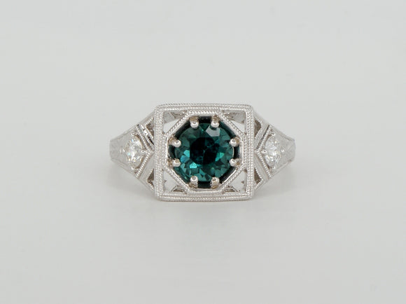 Green Tourmaline Diamond 14k White Gold Ring Availabel at The Vault Fine Jewellery 