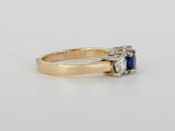 14K Yellow Gold Blue Sapphire & Diamond Trinity Ring