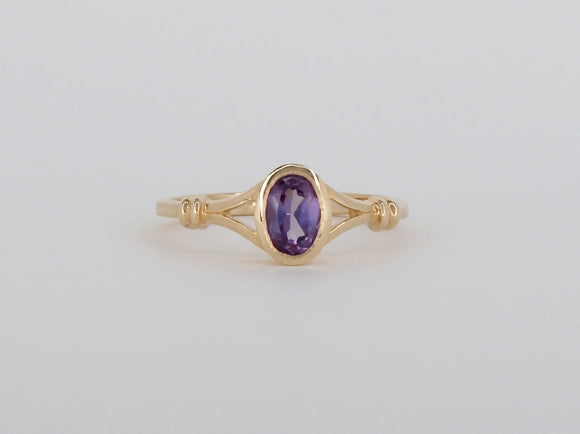 10k Yellow Gold Synthetic Amethyst Stuller Ring Availabel at The Vault Fine Jewellery 