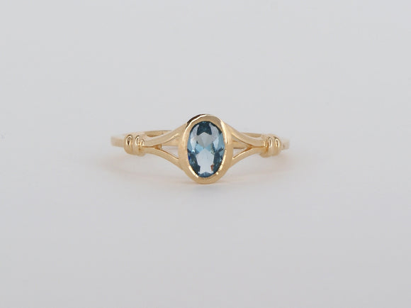 10k Yellow Gold Synthetic Aquamarine Stuller Ring Availabel at The Vault Fine Jewellery 