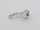 14K White Gold Blue Zircon & Diamond Ring
