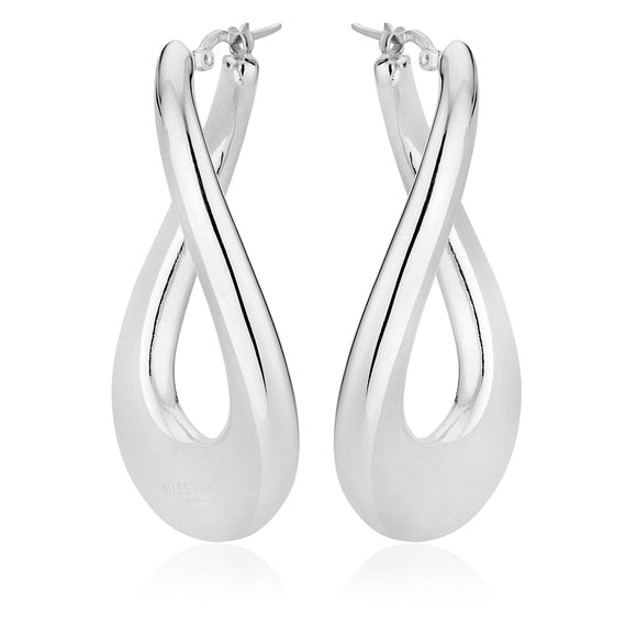 Large Oval Twist Earrings in White