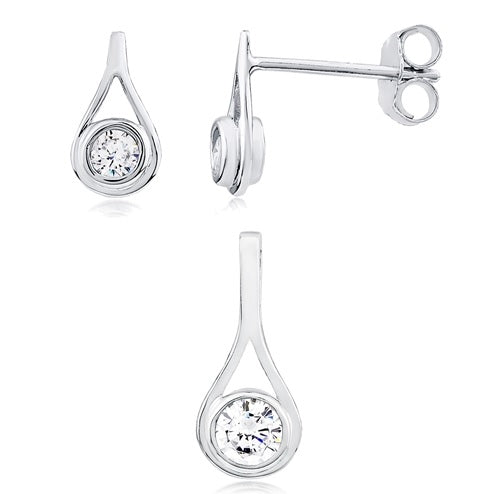 Sterling Silver Earrings and Pendant Set with CZ (SET)