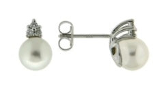 14K Freshwater Pearl and Diamond Earrings