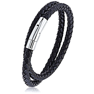 Black Leather Braided Wrap Bracelet