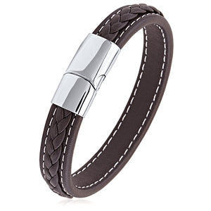 Brown Braided Leather Bracelet With Magnetic Clasp