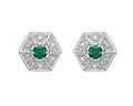 10K White Gold Genuine Emerald and Genuine Diamond Hexagon Earrings