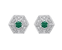 10K Genuine Emerald and Diamond Hexagon Earrings