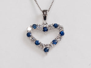 14K White Sapphire & Diamond Heart Pendant