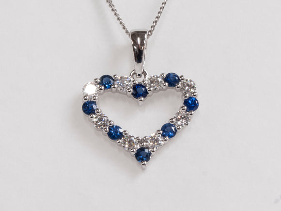 14K Blue Sapphire & Diamond Heart Pendant