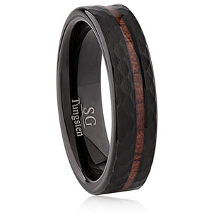 Black Rhodium Plated Tungsten Band with Wood Inlay | Size 9