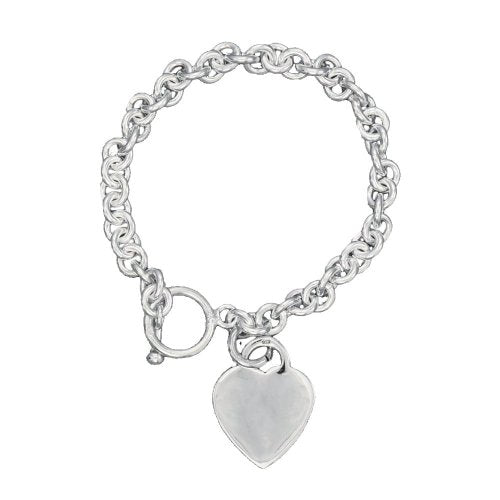 Sterling Silver Rolo Link Heart Bracelet