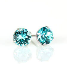 10K Genuine Ocean Blue Diamond Stud Earrings
