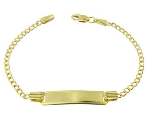 14K Gold Cable Link Bracelet with Engravable Plate