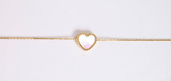 14K Gold Bracelet with Mother of Pearl Heart Bead by Miss Mimi