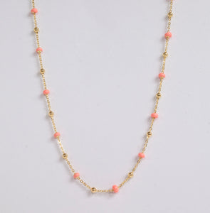 14K Gold and Peach Enamel Bead Necklace by Miss Mimi