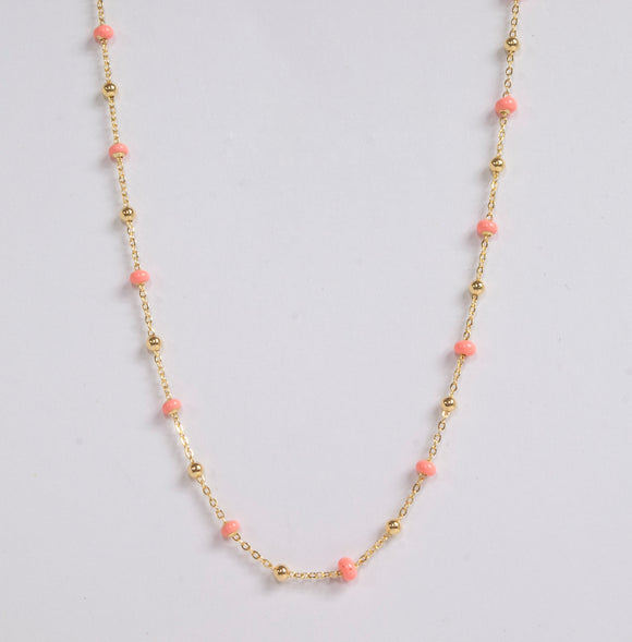 14K Gold and Peach Enamel Bead Necklace by Miss Mimi