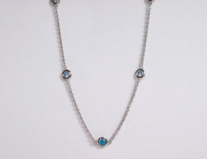 Sterling Silver Station Necklace with Synthetic Aquamarine by Miss Mimi