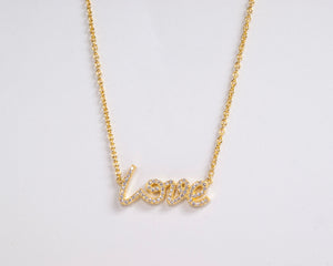 Gold Plated Sterling Silver "Love" Necklace with Cubic Zirconia by Miss Mimi