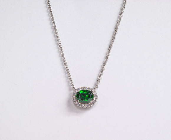 Sterling Silver Filigre Oval Green Necklace with CZ by Miss Mimi