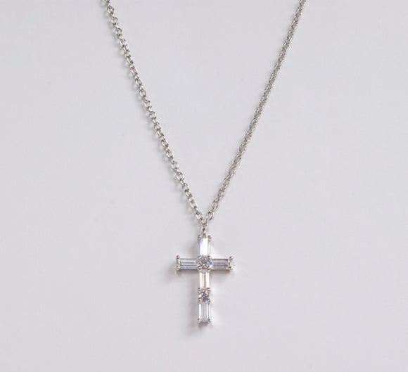 Sterling Silver Cross Necklace with CZ by Miss Mimi