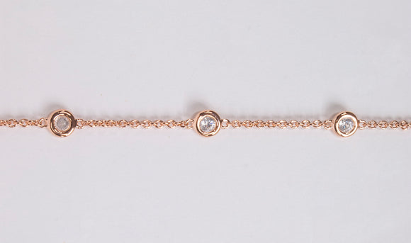 Rose Gold Plated Sterling Silver Station Bracelet with CZ by Miss Mimi