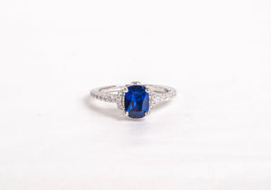 Sterling Silver Ring with Cubic Zirconia and Emerald Cut Synthetic Sapphire by Miss Mimi